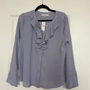 LOFT Women's Soft Purple Ruffle Blouse